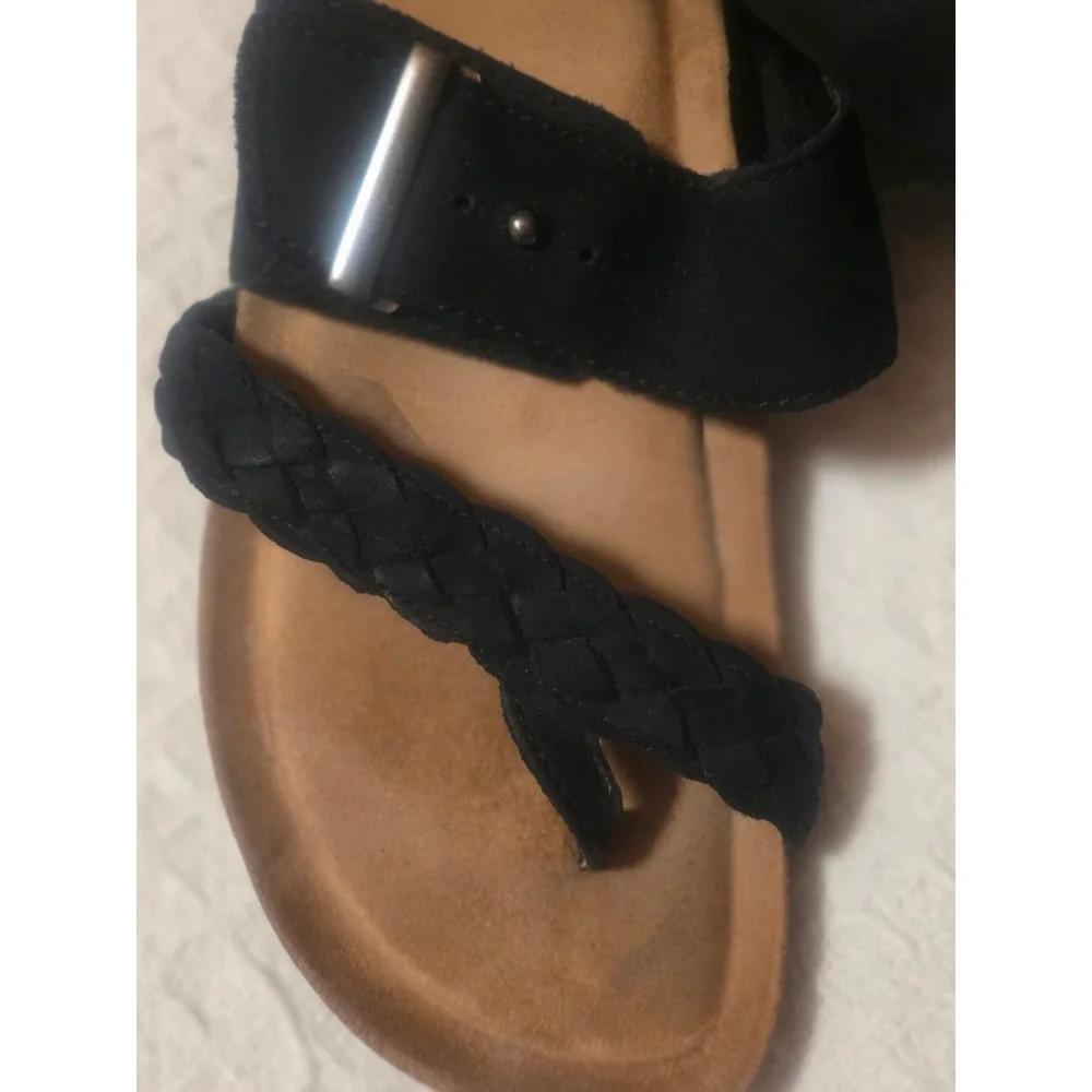Earth Origins Black Braided Slide Sandals Adjustable Buckle Comfort Shoes